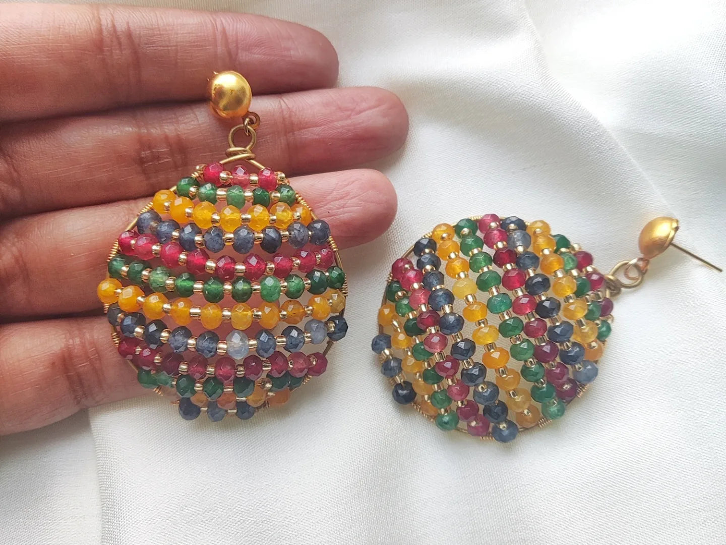 Multicolor Agate Bead Dome shape earring