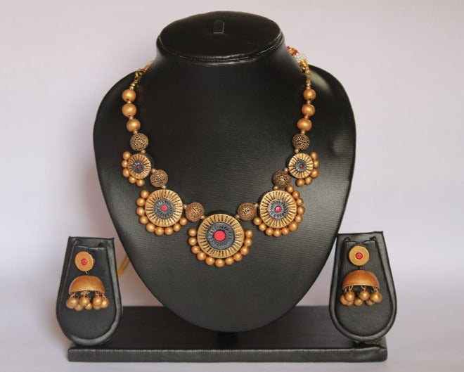 Terracotta Necklace choker style jewelry set for women