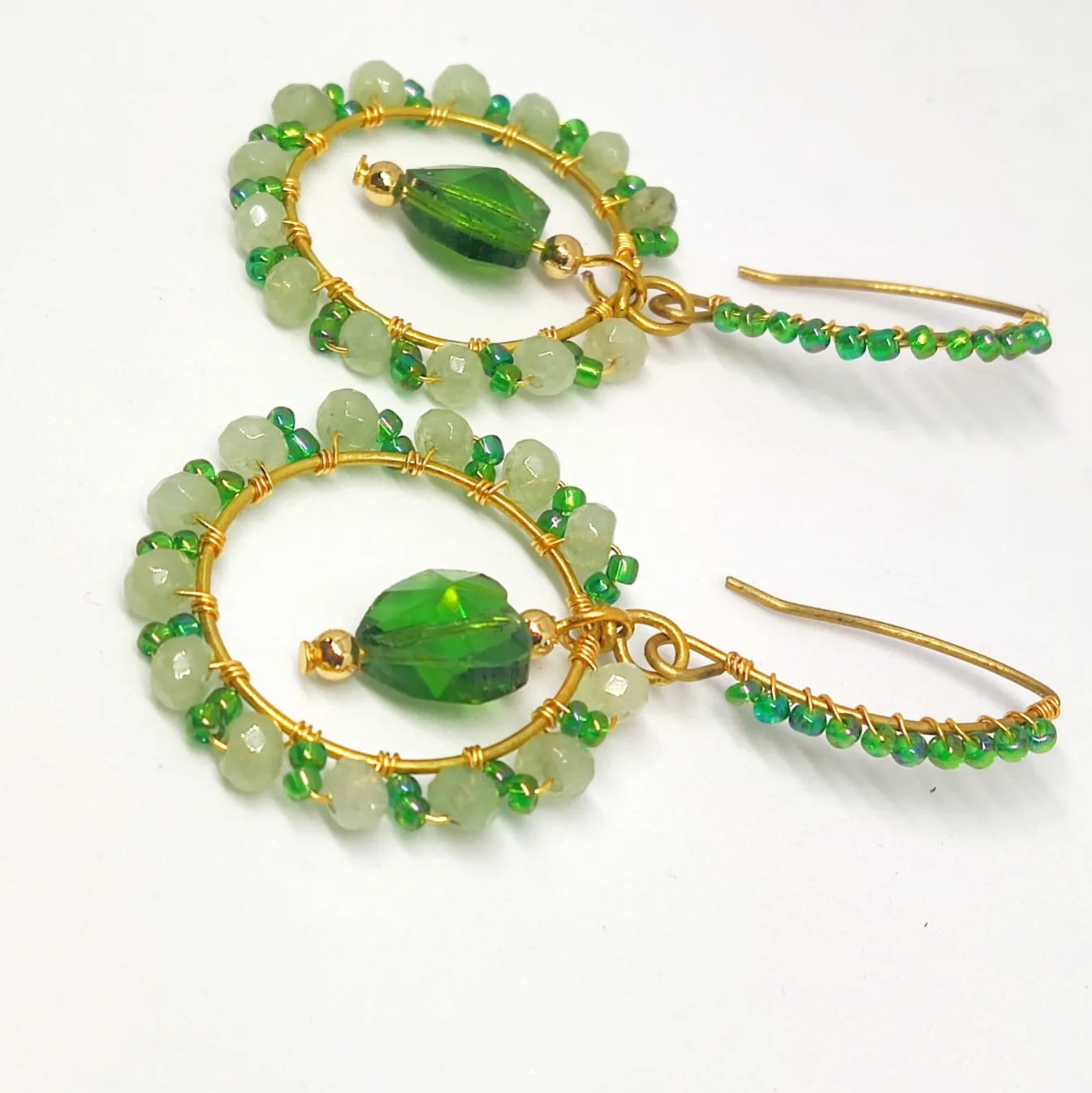 Green wire wrap earrings