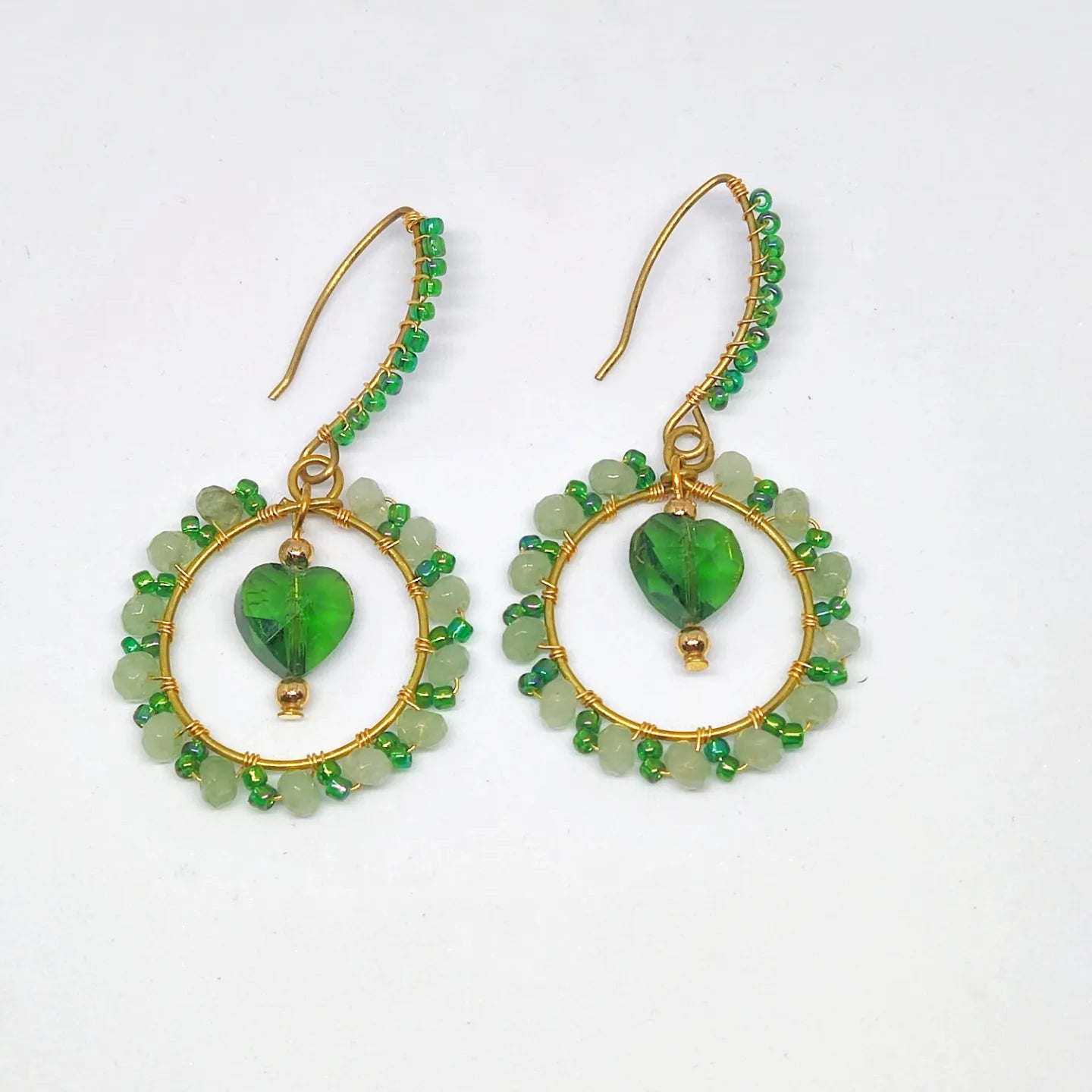 Green wire wrap earrings