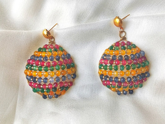 Multicolor Agate Bead Dome shape earring