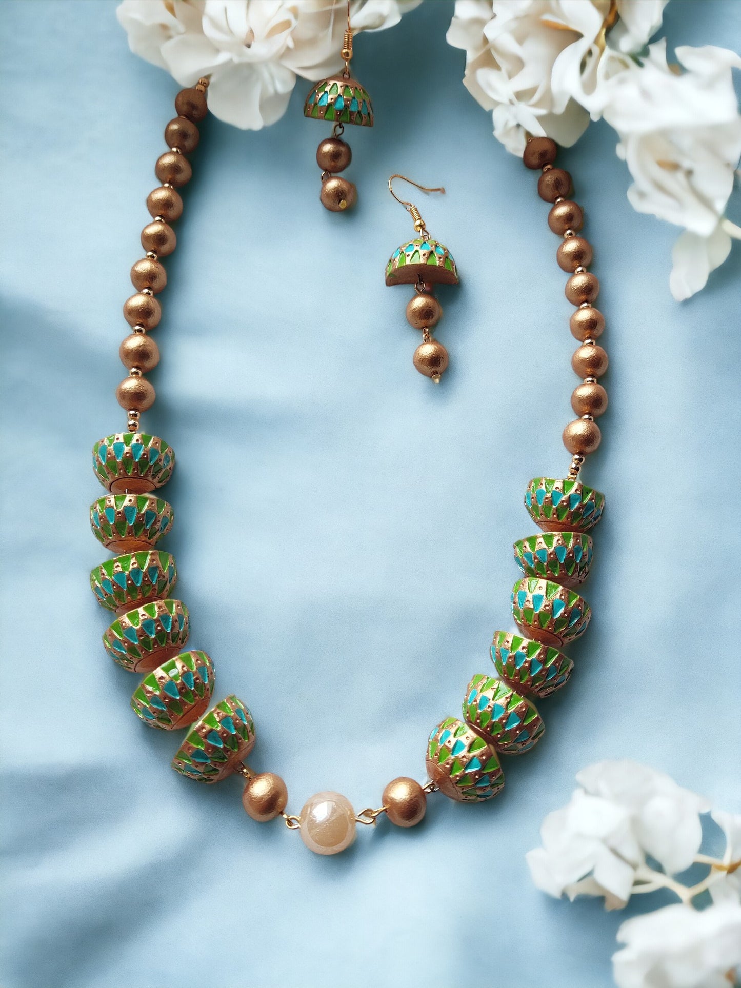 Handmade terracotta jewelry set for women. Vibrant colour and unique style of jewelry with indian style