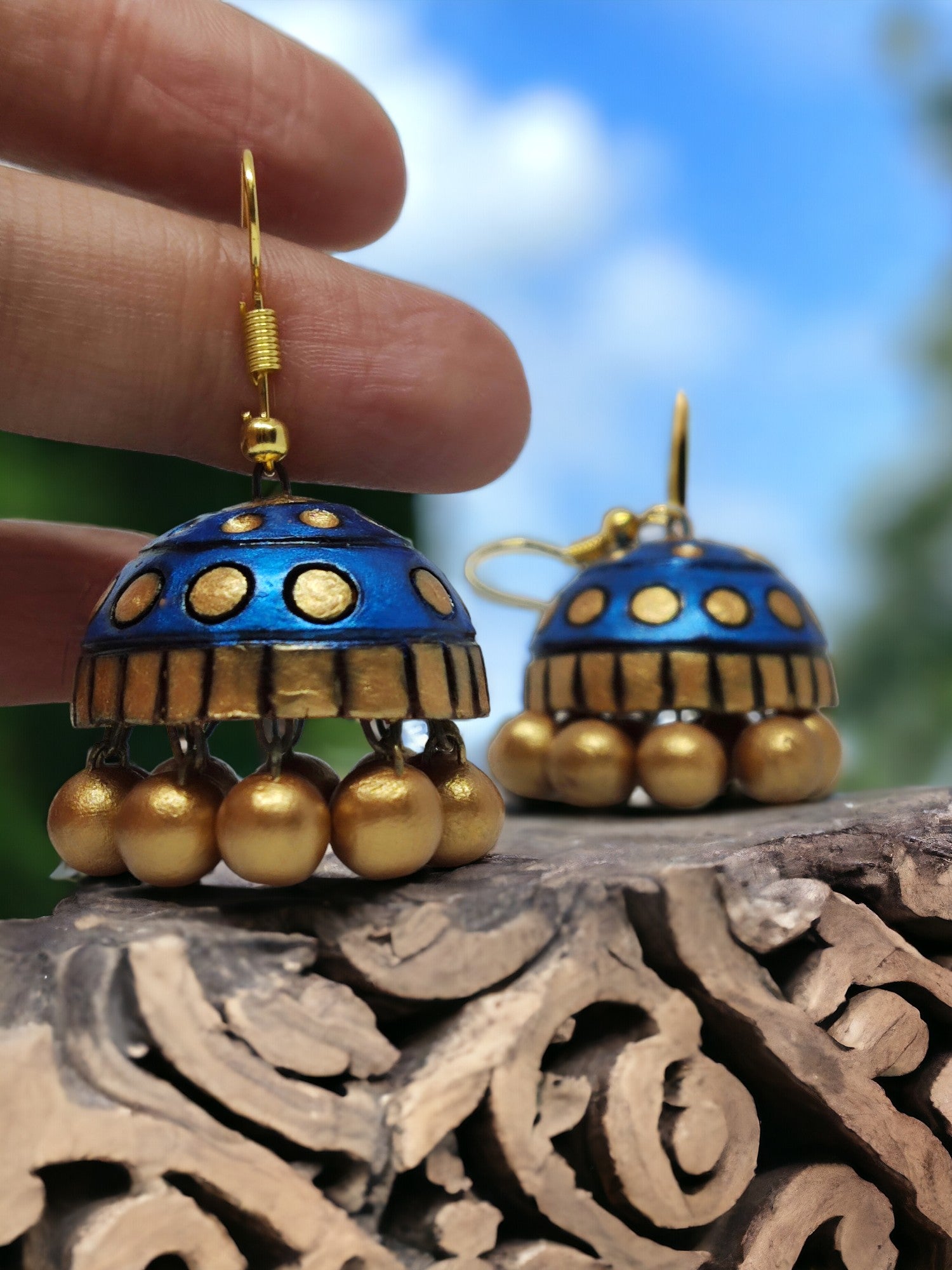 Royal blue and gold terracotta Earrings