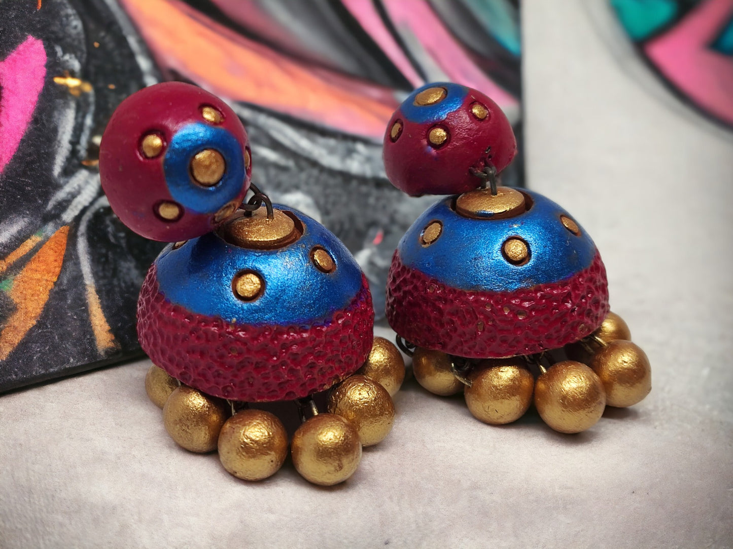 Handmade Magenta Terracotta Jhumka for women