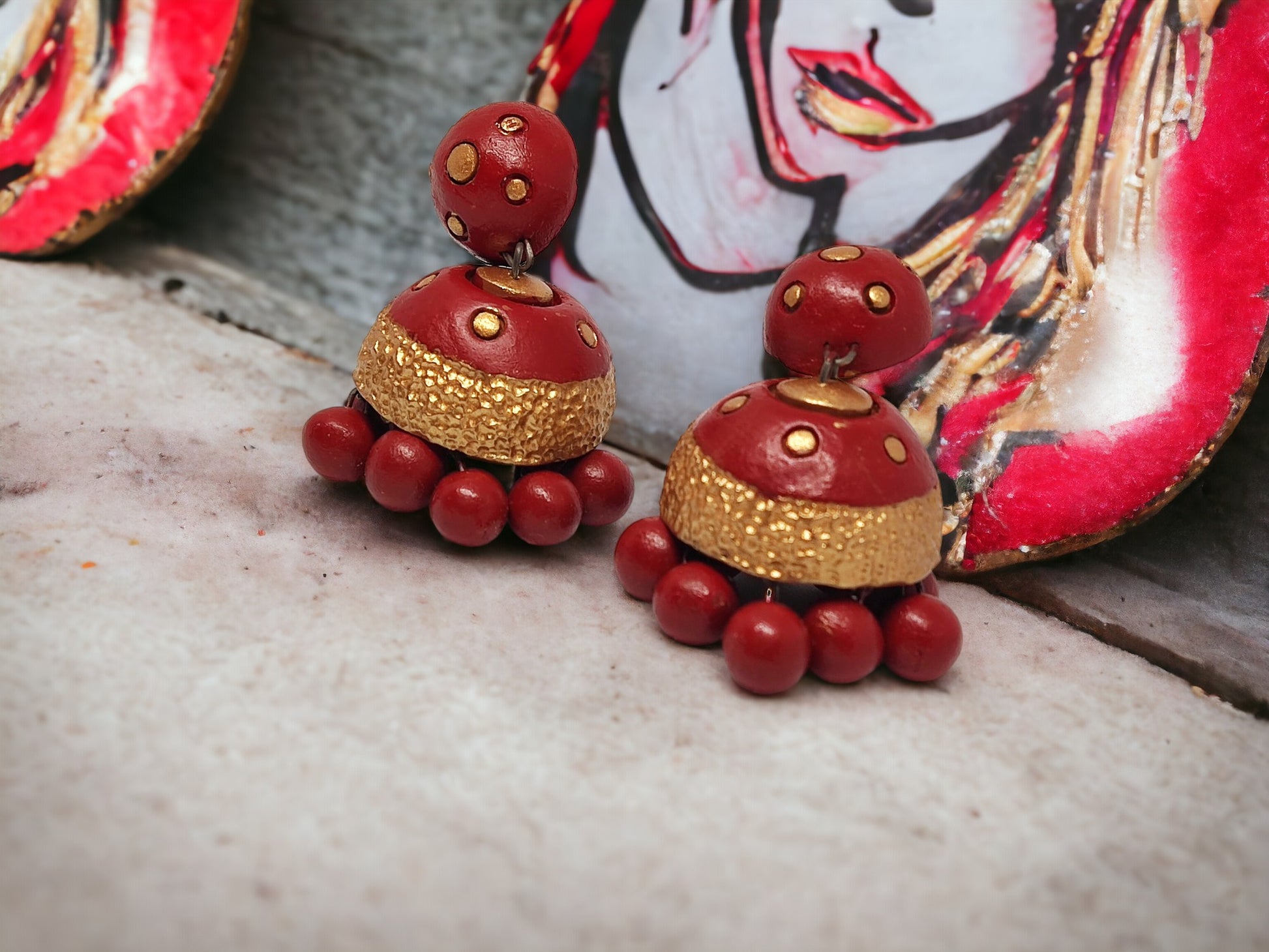 Handmade Red Terracotta Jhumka for women