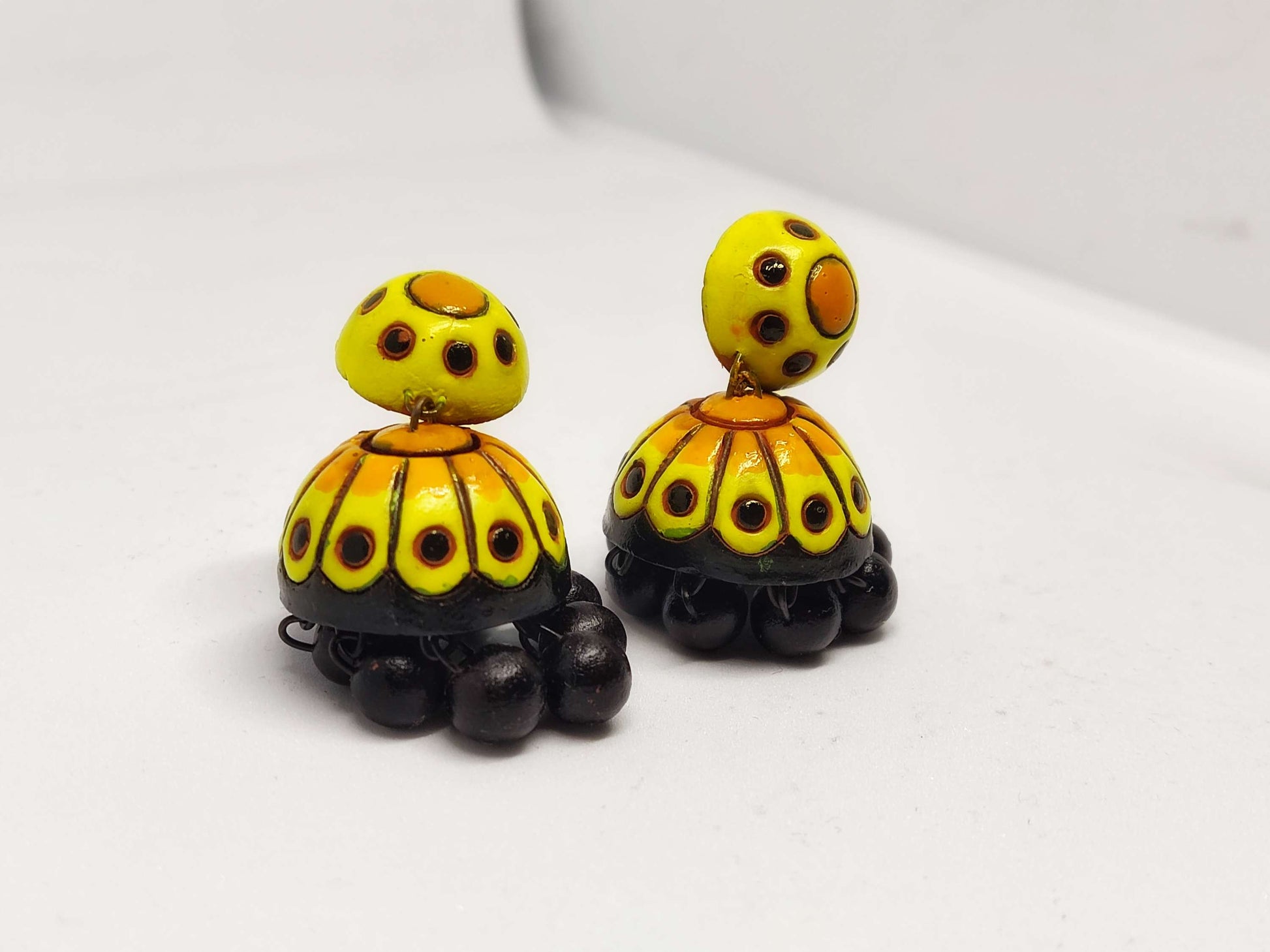 Yellow and black Terracotta jhumka earring for women