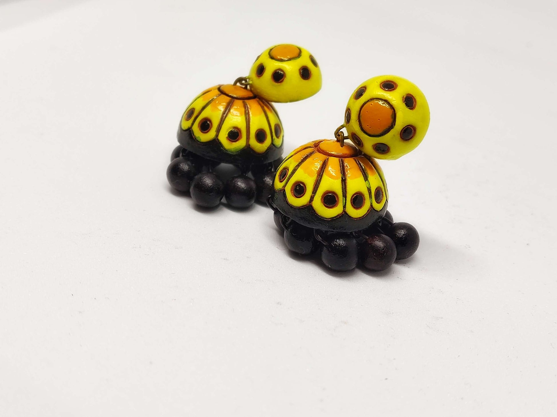 Yellow and black Terracotta jhumka earring for women