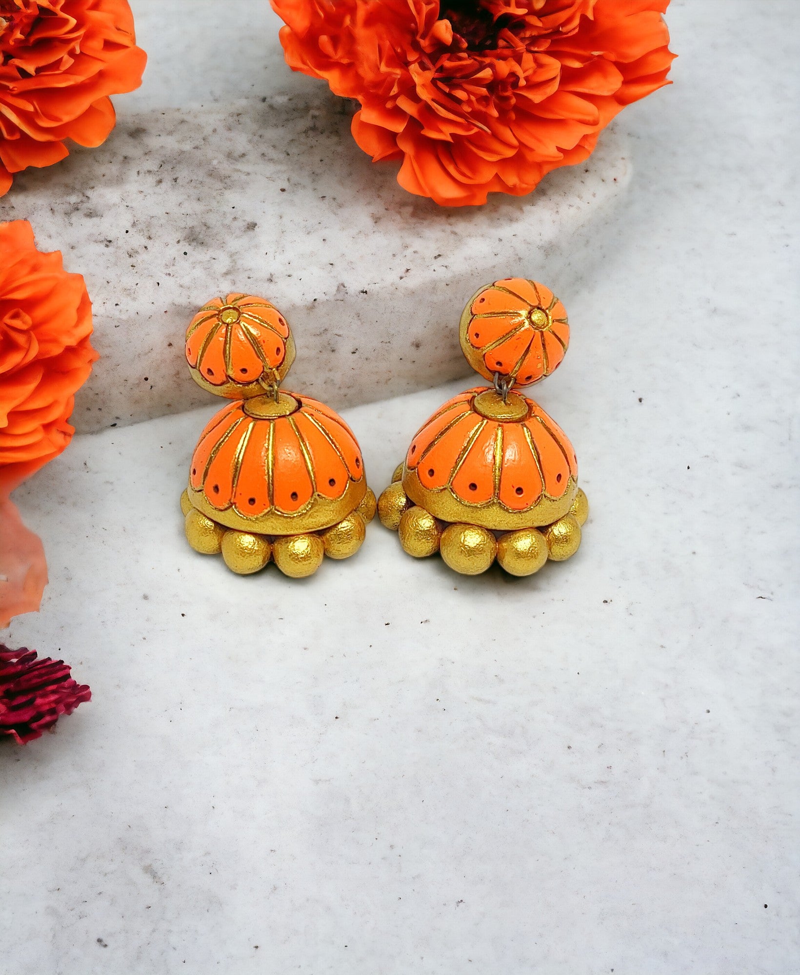 Orange Terracotta Jhumka earring for women.