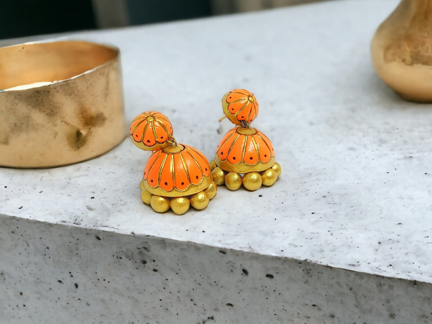 Orange Terracotta Jhumka earring for women.