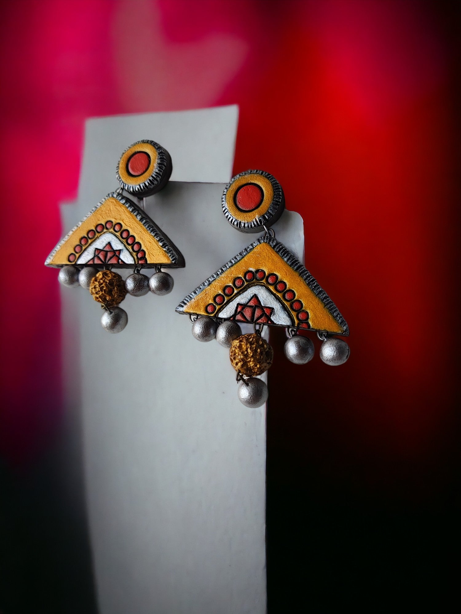 Kasturi Terracotta Fancy Earrings to pair on haldi function. Handmade, eco friendly and light weight