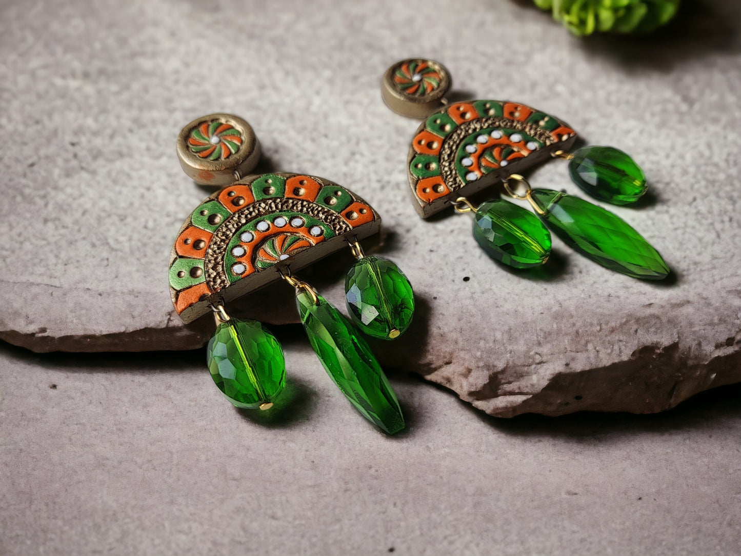 Fusion style Terracotta earrings to pair with your daily wear outfit. Slightly heavier in weight and stylish look Amazing Combination of Terracotta and fine crystal.