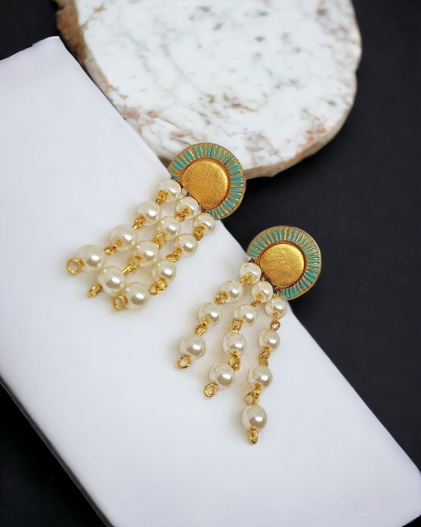 Pearl Long Terracotta Earring