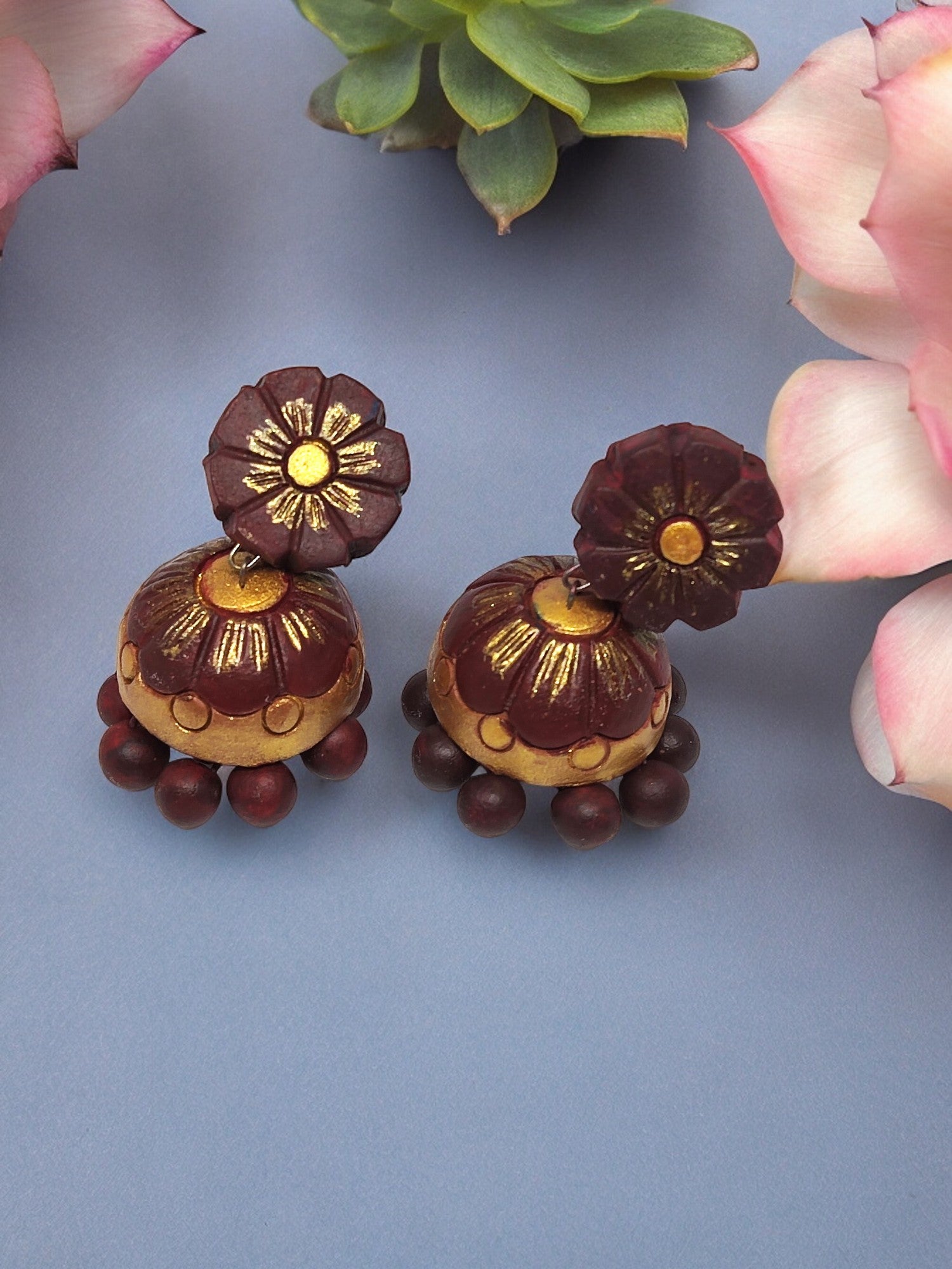 Brown Flower Terracotta Earrings for women