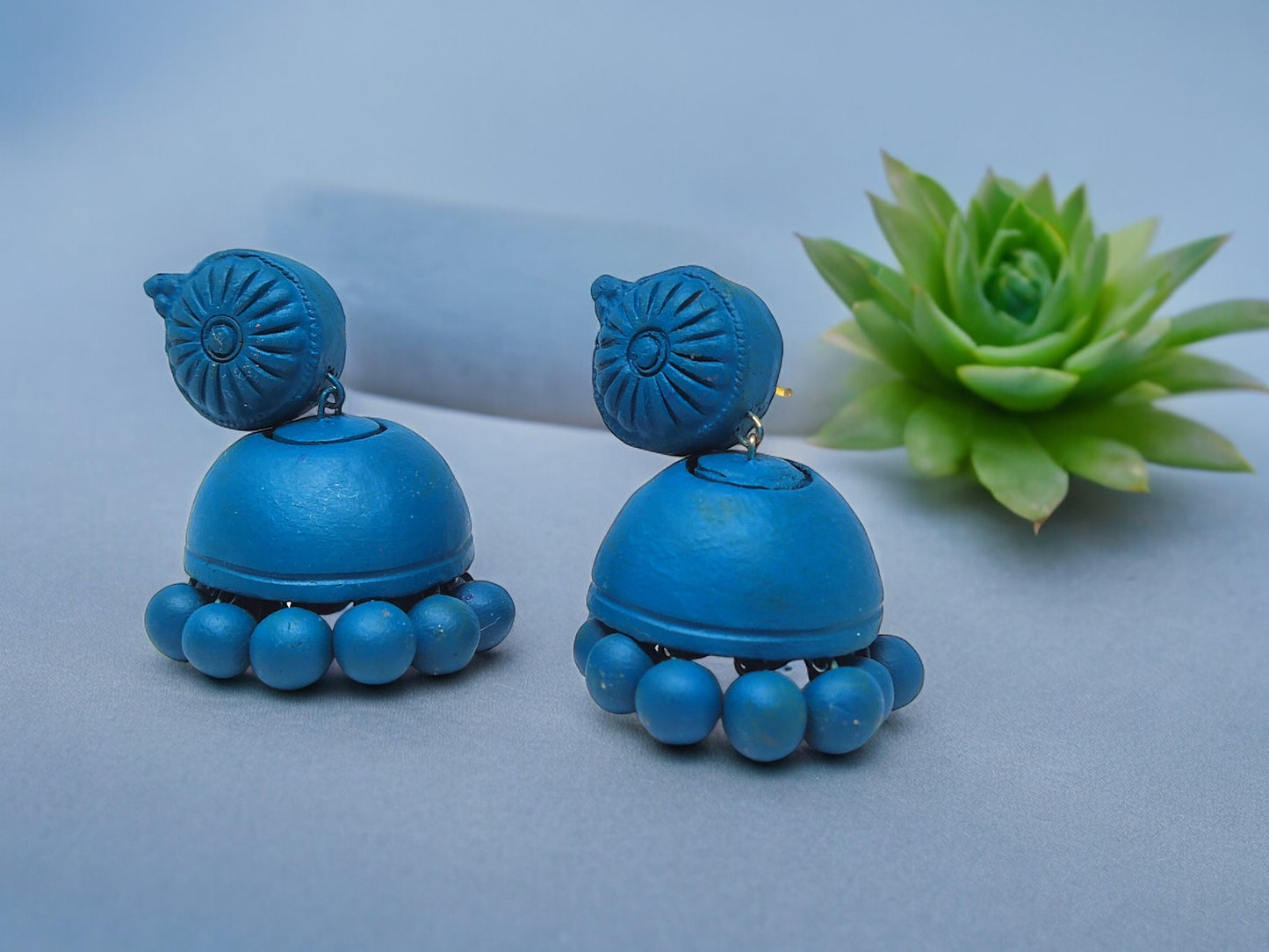 Peacock Blue Terracotta Earring