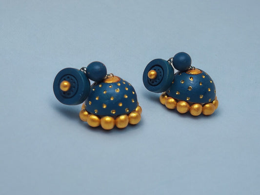 Peacock Blue Terracotta Jhumka Earring