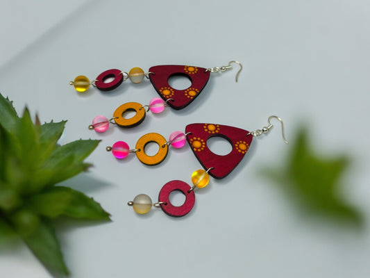 Pink and yellow Long Dangle Earring