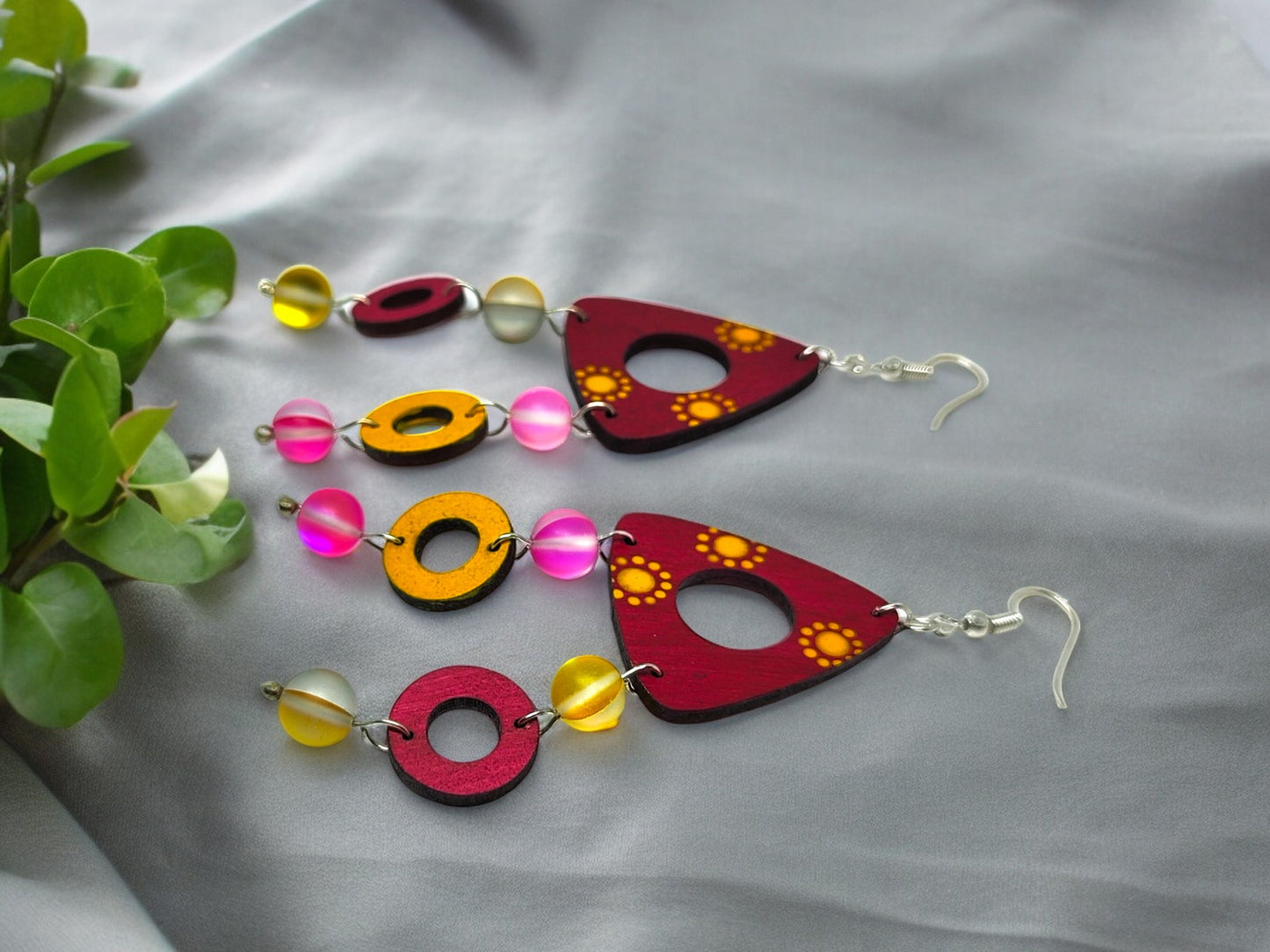 Pink and yellow Long Dangle Earring