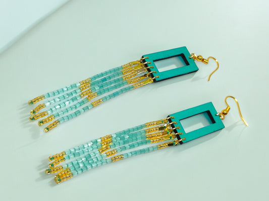 Sea Green Long Beaded Earrings