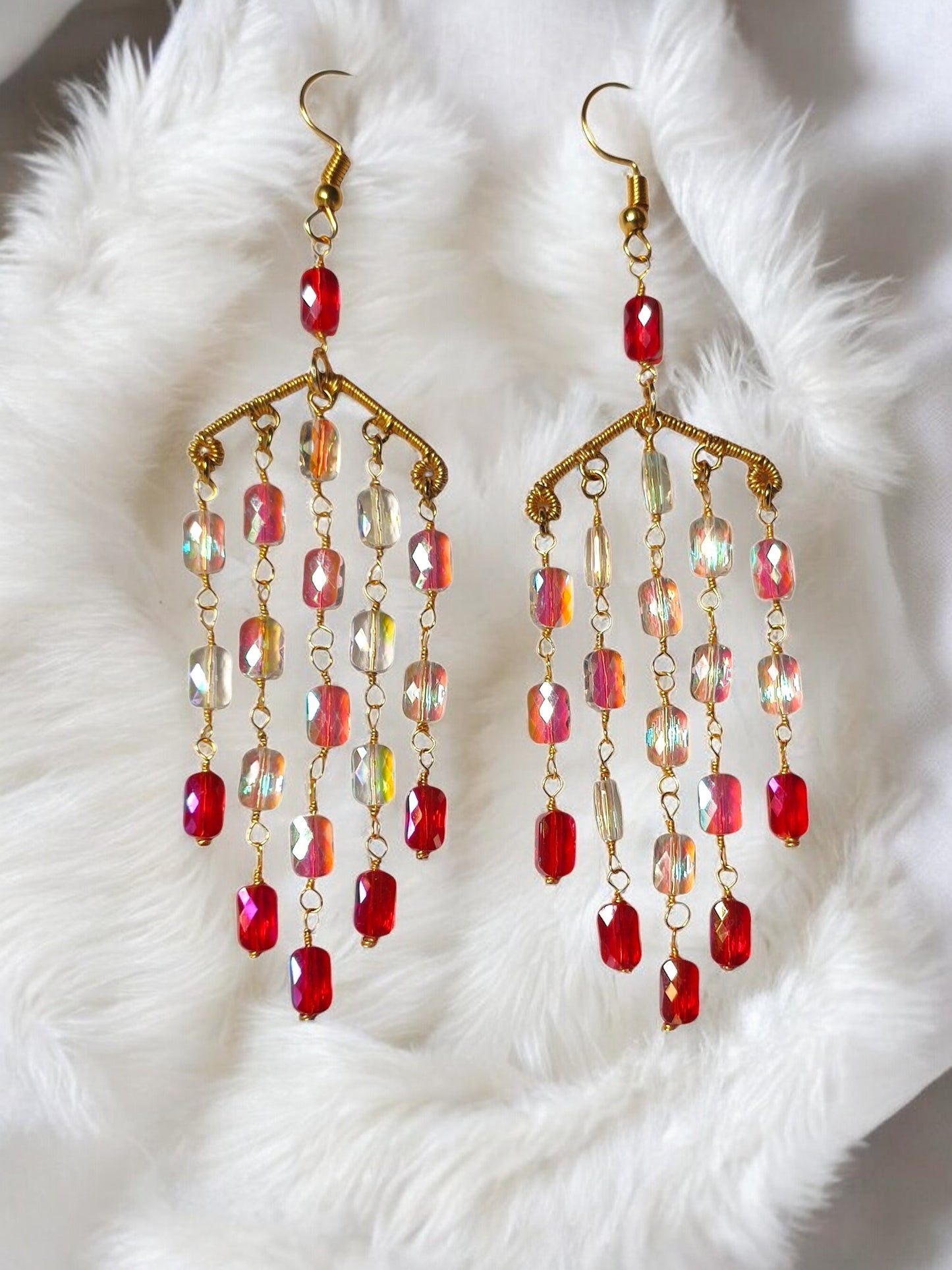 Red crystal beaded long jewelry