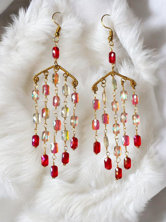 Red crystal beaded long jewelry