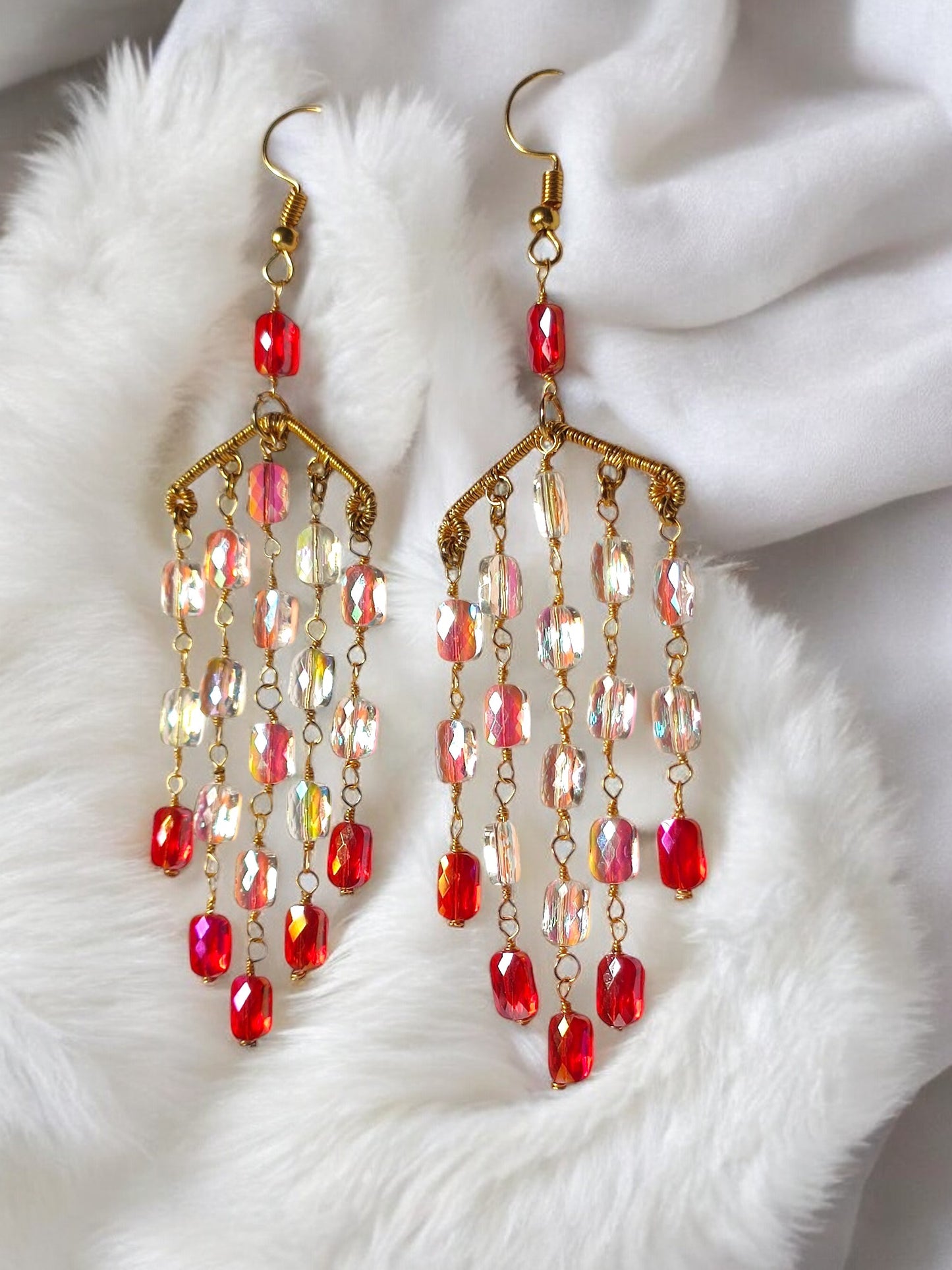 Red crystal beaded long jewelry