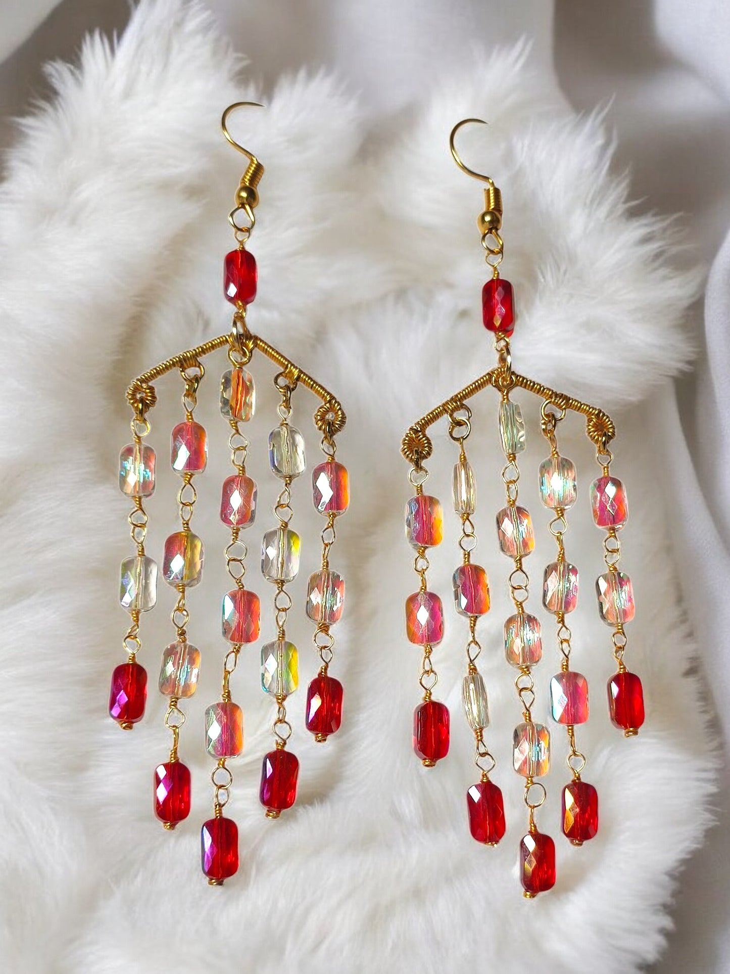 Red crystal beaded long jewelry