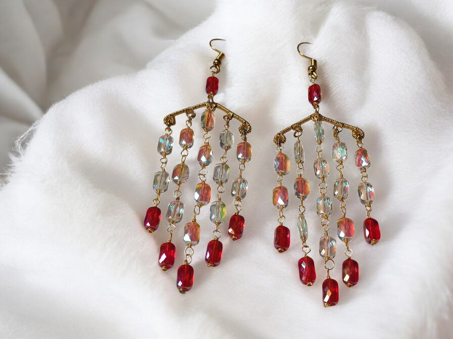 Red crystal beaded long jewelry