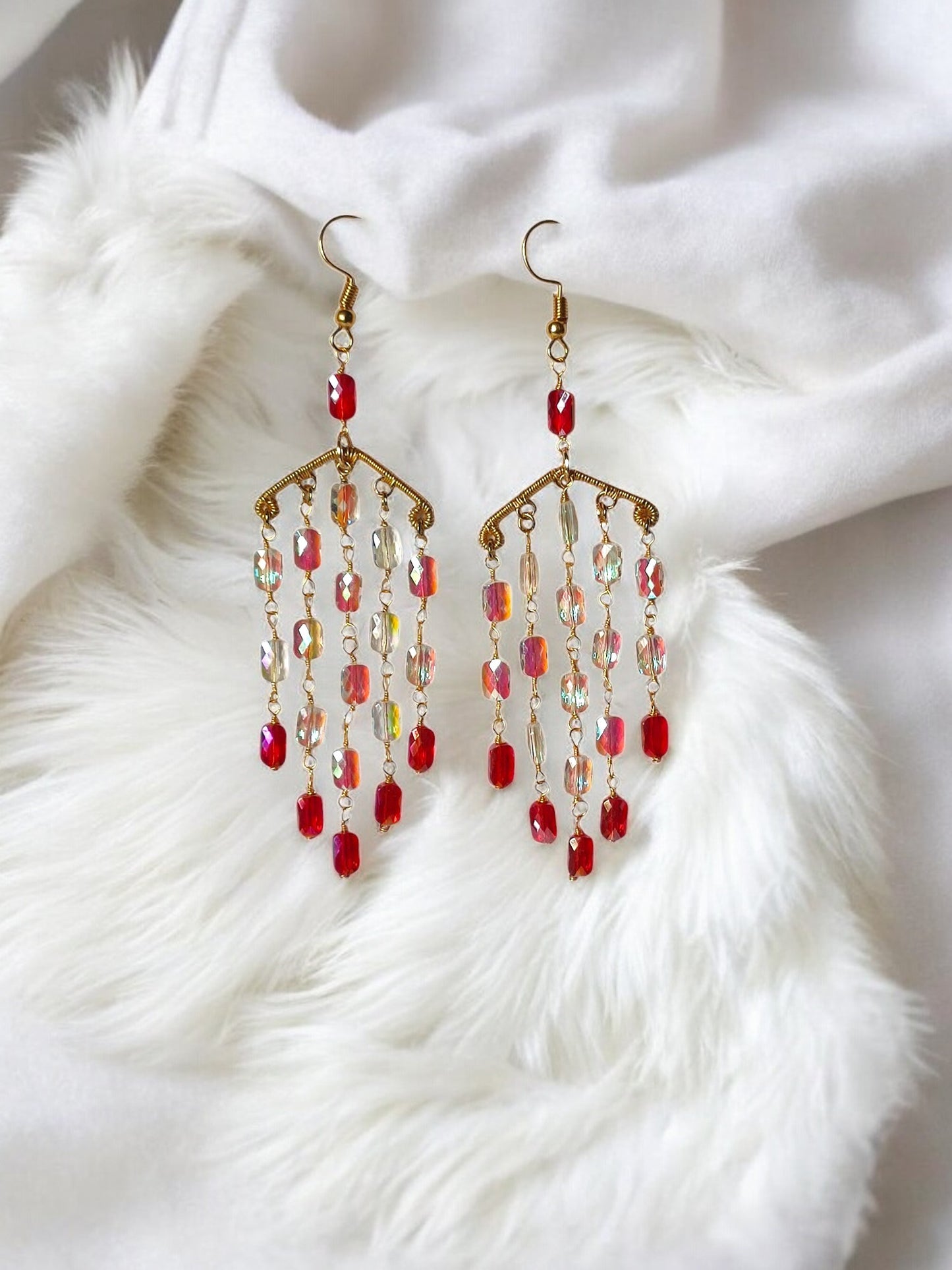 Red crystal beaded long jewelry