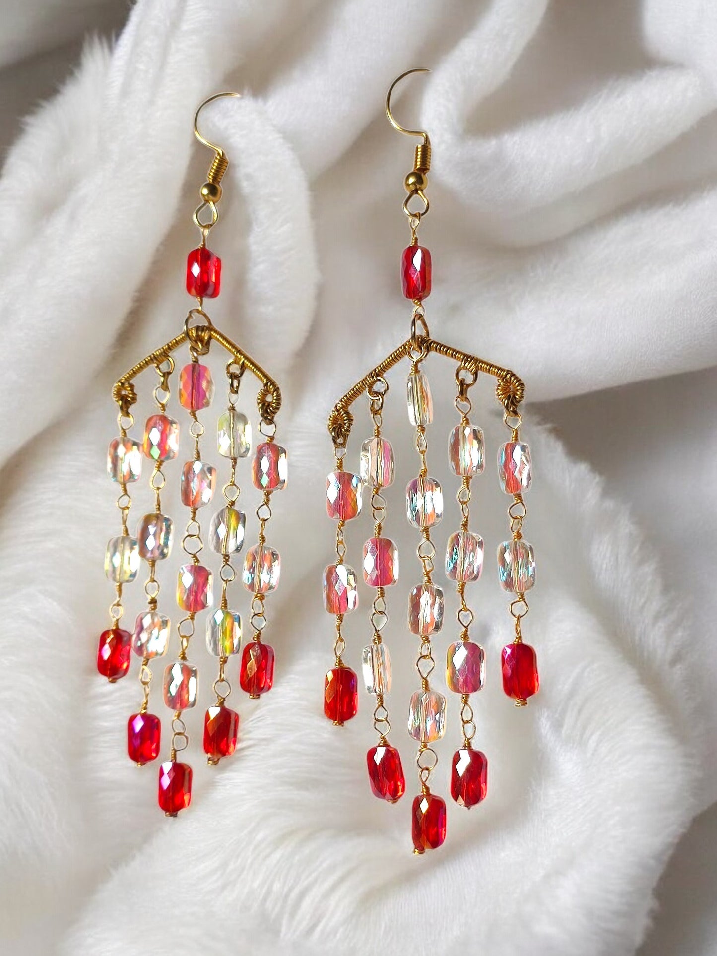 Red crystal beaded long jewelry