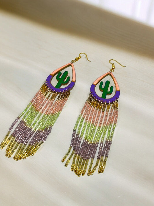 Long Tricolor Beaded Earring