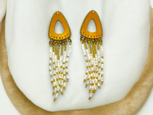 Gold and White Beaded Earring