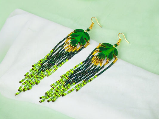 Green Leaf Beaded Earring