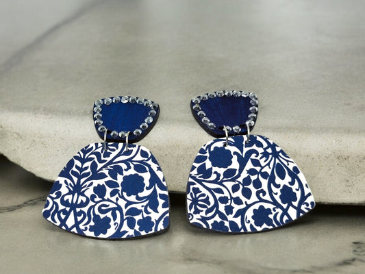 Navy Blue with white contemporary Earring